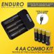 Enduro LI-ION/NI-MH (AA/AAA) Battery Charger Enduro with USB-C (CH04) - ( 4 AA with charger )