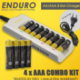 Enduro 8 Slot AA and AAA Battery Charger with AAA Batteries COMBO - 4 battery with charger