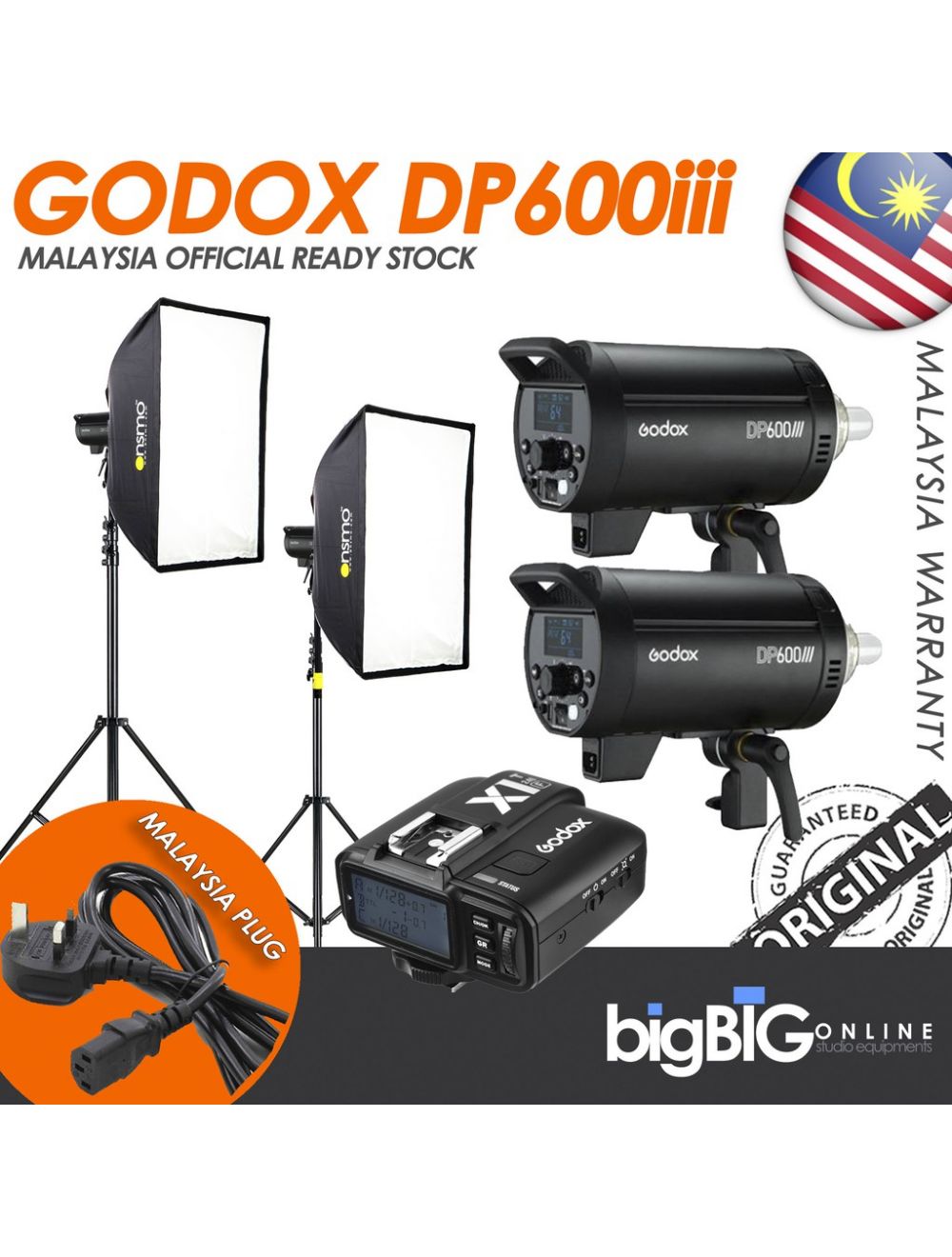 GODOX DP600III Professional Studio Flash Light Modeling Light 600Ws 2.4G  Wireless X System(2 Light Kit)