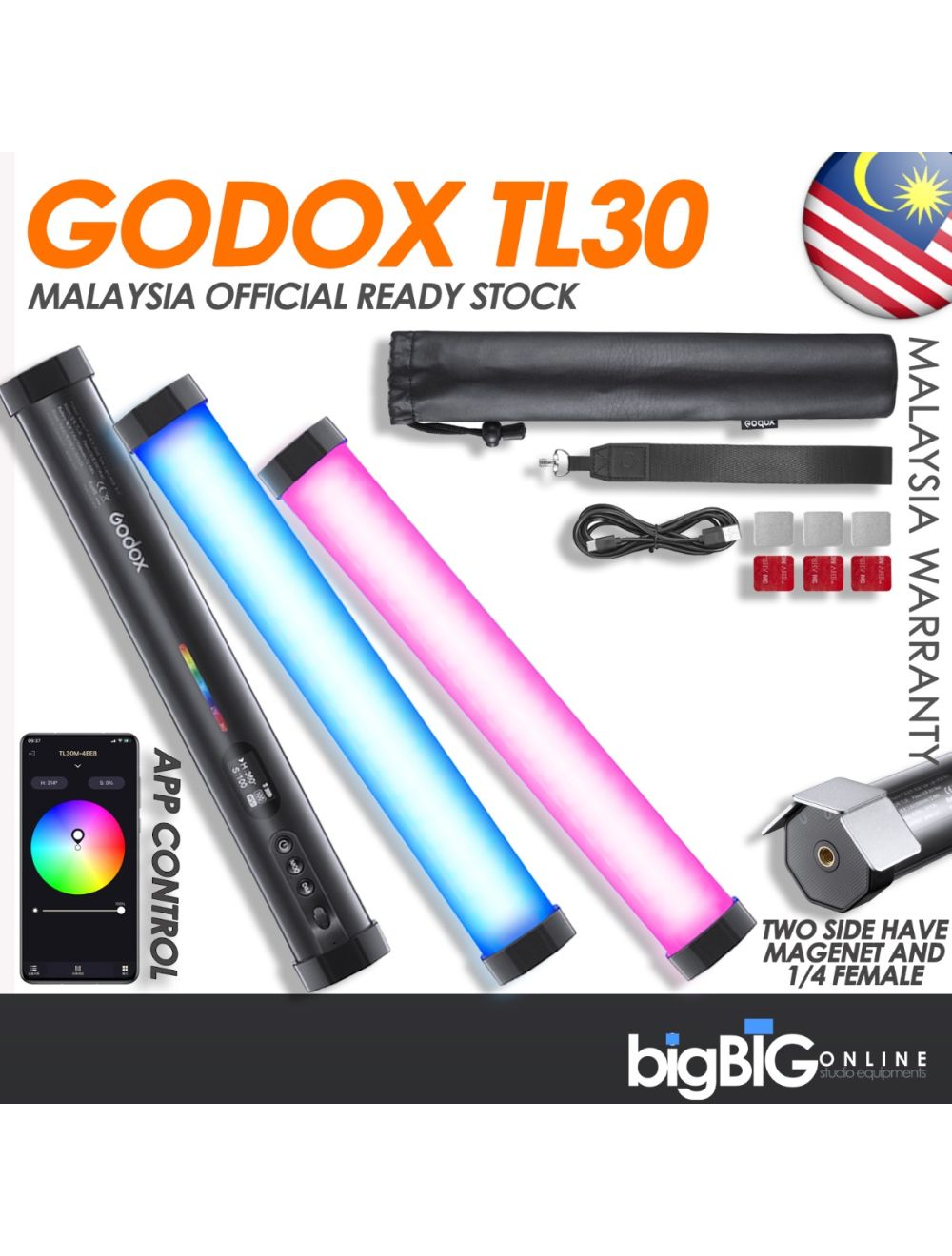 Godox TL30 RGB Light Tube Photography Light Handheld Light Stick with APP  Remote Control for Photos Video Movie Vlog